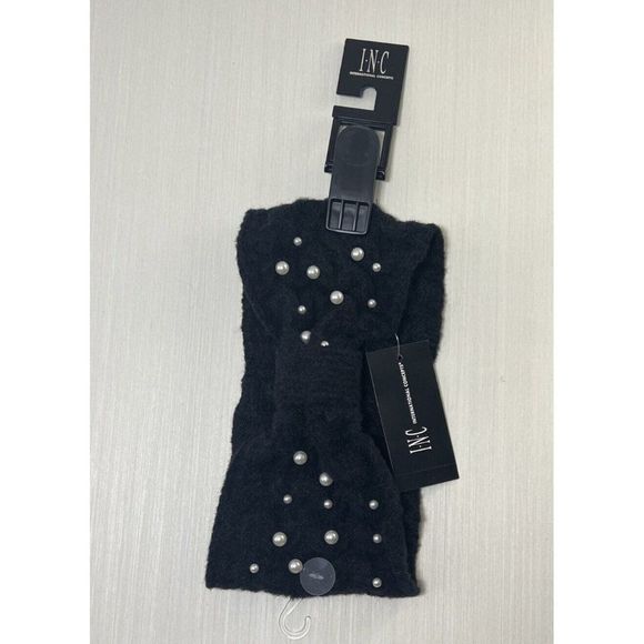 Faux Pearl Embellished Knotted Black‎ Headband Head Wrap - Picture 2 of 5